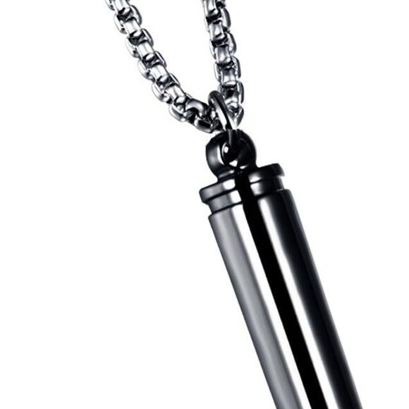 Stainless Steel Bullet Shape Cremation Urn Necklace for Ashes Memorial Keepsake - Picture 1 of 2